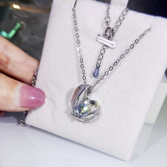 🌸Hollow 925 Sterling Silver Plated CZ Heart Necklace for Women, MARR9004 - Picture 6 of 8